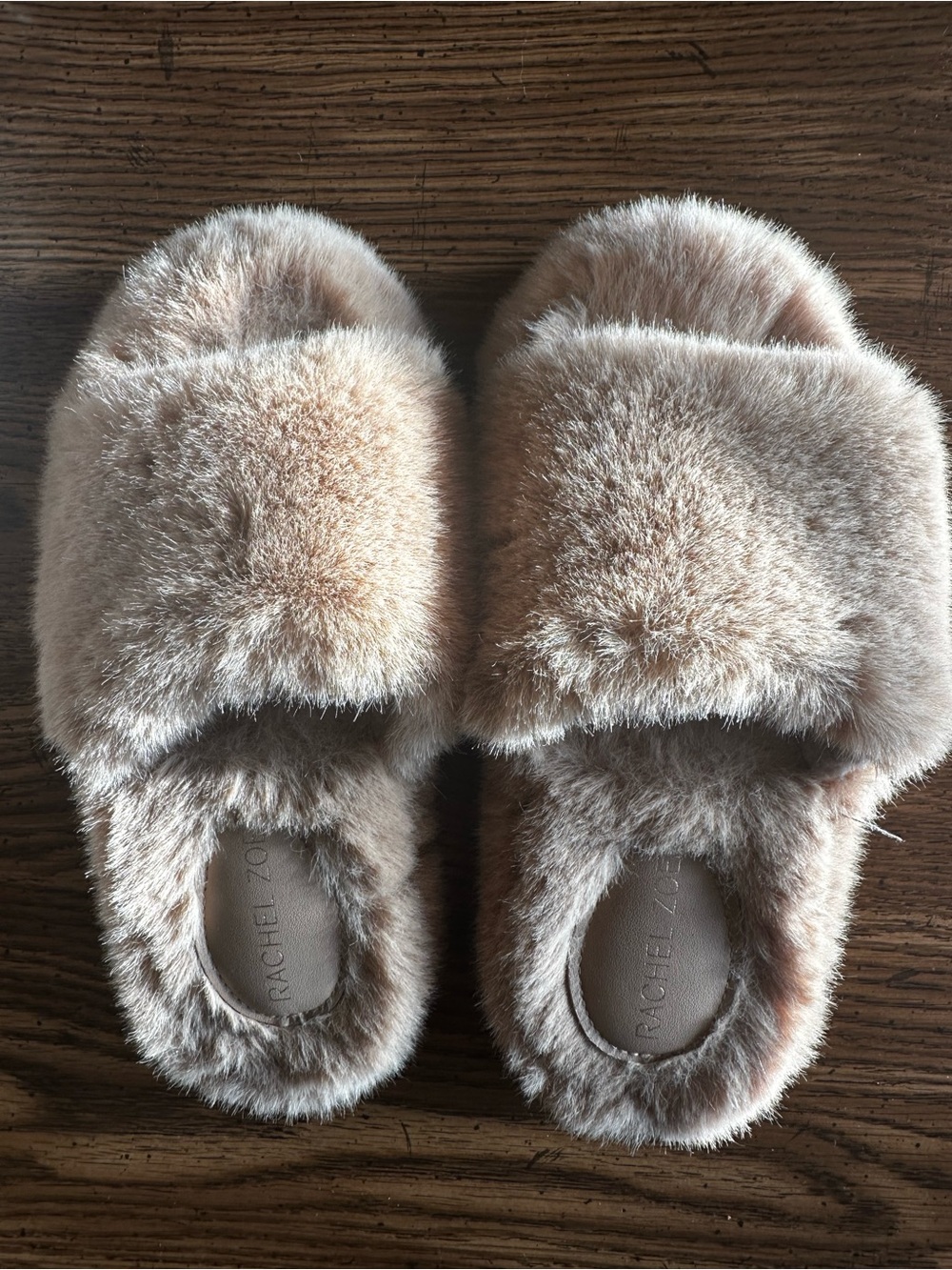 Rachel Zoe Plush Fur Slip-On Slides in Blush Taupe